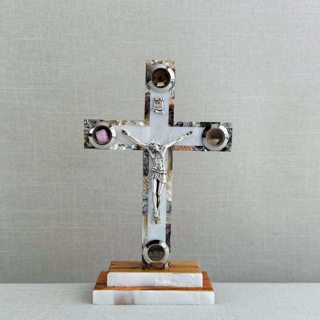 CRUZ DE TIERRA SANTA- CRISTALES CON BASE